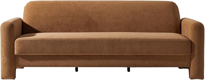 HULALA HOME 84" Modern Curved Sofa, 3 Seater Sofa for Living Room, Caramel