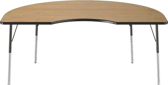 FDP Kidney (48 x 72 inch) Collaborative Classroom Table with Adjustable Standard Swivel Glide Legs (19-30 in); School and Office Furniture - Pasadena Oak Top/Black Edge and Legs