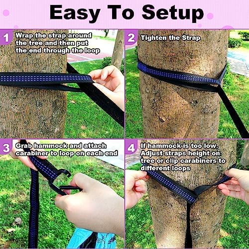 SZHLUX Camping Hammock Double & Single Portable Hammocks with 2 Tree Straps and Attached Carry Bag,Great for Outdoor,Indoor,Beach,Camping,Purple & Pink, Medium