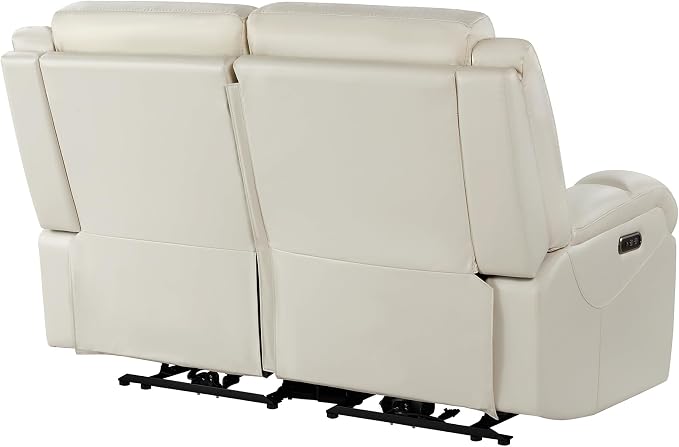 Watson & Whitely Genuine Leather Power Loveseat Recliner Sofa, 2 Seat Wall Hugger Reclining Sofa with Power Headrest & Charging Ports, Dual Recliner Sofas for Living Room, RV, Cream