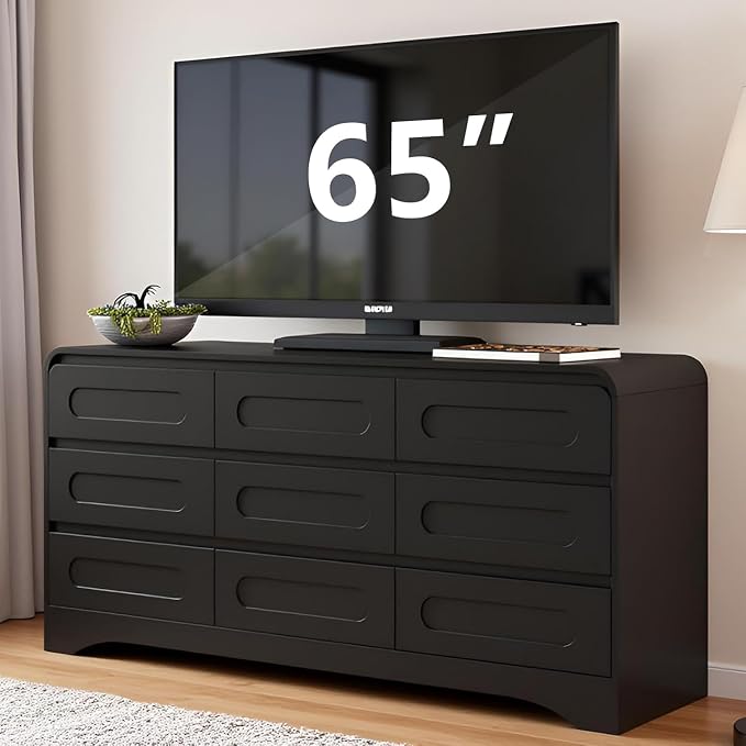 9 Drawer Dresser and Nightstand Sets for Bedroom, 3 Piece Bedroom Set | Wood 9 Drawer Dresser & Night Stand Set of 2, Large Chest of Drawers Modern Storage Cabinet Bedroom Furniture Set, Black