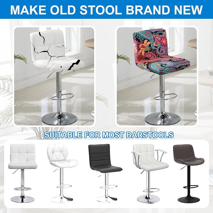 Levoberg Bar Stools Cover Set of 4 Printed Armless Swivel Barstools Slipcovers with Backs Stretch Square Counter Height Bar Stools Covers Mid Low Back Chair Cover for Kitchen Dining Room Bar #6