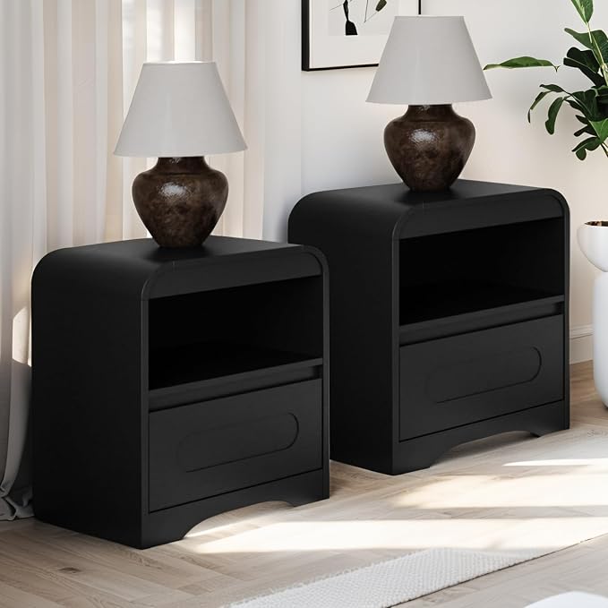 3 Piece Bedroom Set, Dresser and Nightstand Sets for Bedroom | Wood 6 Drawer Dresser & Night Stand Set of 2, Tall Chest of Drawers Modern Storage Cabinet Bedroom Furniture Set, Black