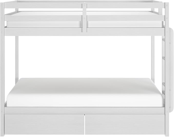 Grain & Grove Bear Twin Over Twin Bunk Bed with Storage Drawers, Sturdy Bunk Bed Frame for Kids, Plywood Bunk with Ladder, Guardrail, and Slats, No Box Spring Required, Brush White