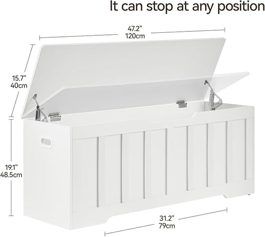 VANKILEY 47.2" Storage Chest Extra Large,Storage Trunk with 2 Safety Hinges,Wooden Storage Bench,Shoe Bench,47.2x15.7x19.1 Inch,Easy Assembly,Storage Bench for Bedroom,Living Room,entryway(White).