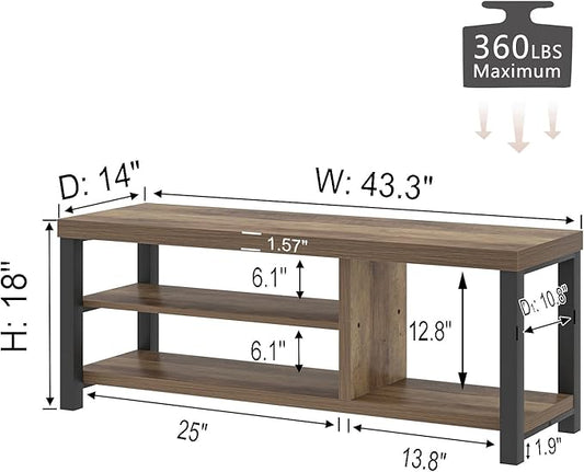 FOLUBAN Shoe Bench for Entryway, Wood and Metal Indoor Bench with Shoe Storage and Seating for Bedroom, Hallway, Living Room, Rustic Oak, 43.3 Inch