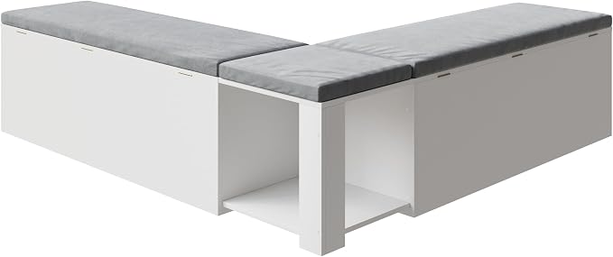 Bobve L-Shape Storage Bench with Cushion, Backless Corner Dining Bench, Kitchen Dining Nook Bench with Hidden Storage for Dining Room, Kitchen, Entryway (White)