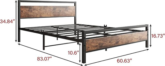 BOFENG Black Queen Size Bed Frames with Wood Headboard,Heavy Duty Platform Bed Frame with Storage No Box Spring Needed,Mattress Foundation,Strong Steel Slats,Noise Free,Brown