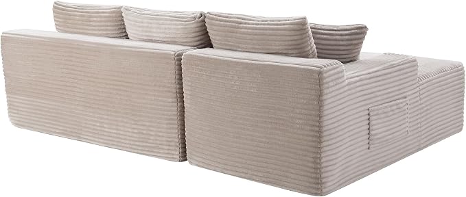 95" L-Shaped Left Facing Cloud Sectional Couch for Living Room, Modular Compressed Boneless Sectional Sofa Corduroy Boneless Corner Foam Sofa W/Chaise Lounge and Pillows