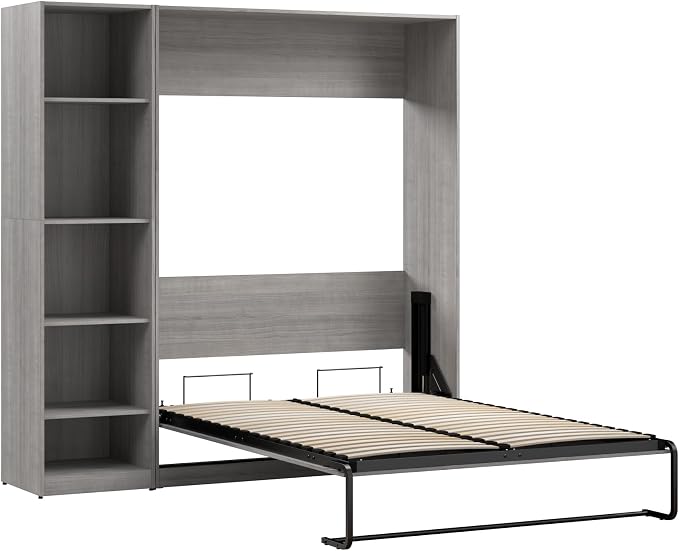 Bestar Claremont Full Murphy Bed with Closet Organizer (79W) in Platinum Gray, Sleeping Arrangement for Multipurpose Room