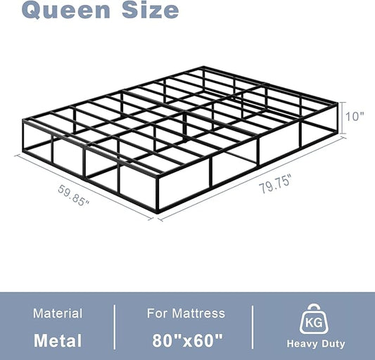 Tyndall 10 Inch Queen Size Box Spring, Heavy Duty Metal Box Spring for Queen Size Bed Mattress Foundation with Fabric Cover, Noise-Free, Non Slip, Easy Assembly