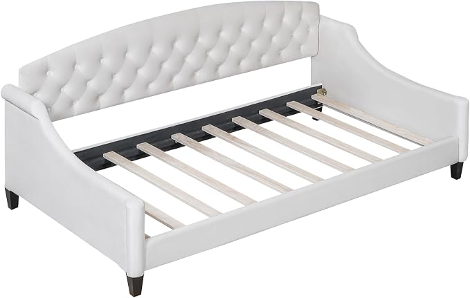 Ball & Cast Twin Size Daybed,Velvet Upholstered Day Bed Frame with Button Tufted Backrest,Modern Sofa Bed for Living Room, Bedroom,Guest Room,No Box Spring Needed,Beige