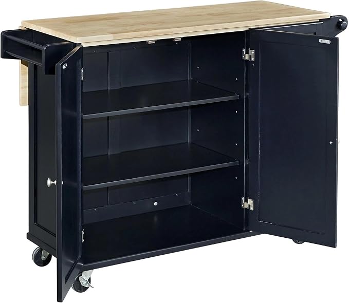 Homestyles Dolly Madison Black Mobile Kitchen Island Cart with Wood Drop Leaf Breakfast Bar