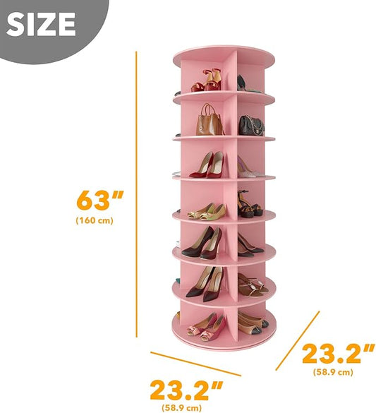 SpaceAid 7 Tier Rotating Shoe Rack Tower, Spinning Shoe Display Lazy Susan, Revolving 360 Shoe Rack Storage Round Carousel, Vertical Handbag Rotate Shoes Closet Organization (7-Tier Pink)