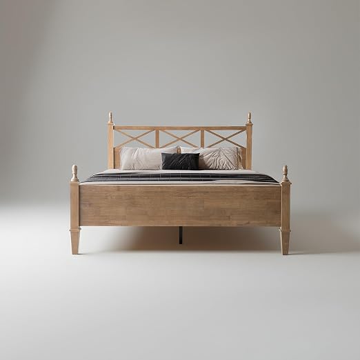 Queen Size Platform Bed Frame, Solid Wood with Headboard & Footboard, Center Metal Legs, 12 Strong Slatted Base, Anti-Noise & Slip-Free, Easy Assembly, No Box Spring Needed, Barnwood Finish RIQ-30