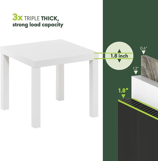 Furinno Classic Toolless Assembly Square Side Table Set of 2, White End Table with 1.8 Thick Tabletop, Night Stand, Bedside Table, for Living Room, Bedroom, Plain White