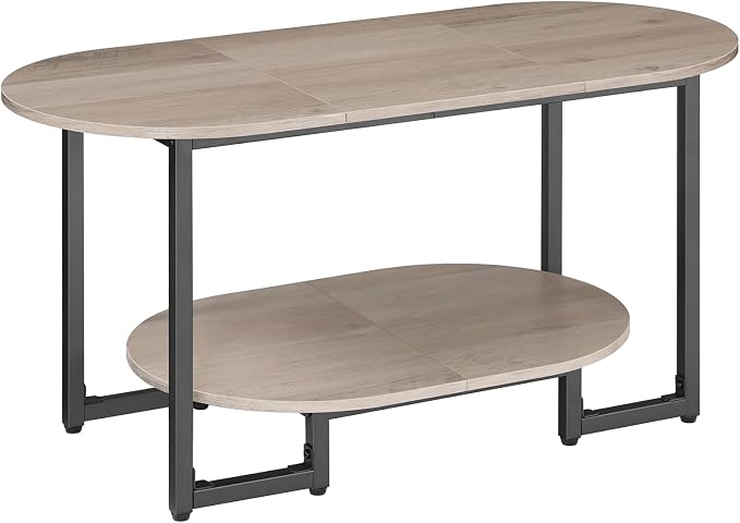 HOOBRO Coffee Table for Living Room, Oval Small Coffee Table with 2-Tier Open Storage Shelf, Industrial Cocktail Tea Table, Wooden Desktop Center Table, Farmhouse, Home Office, Greige BG09KF01