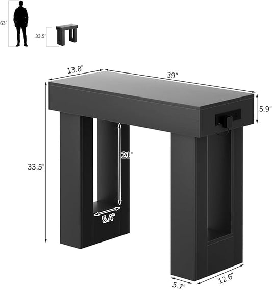 Unikito 39" Entryway Table with Socket and Sensor Light, Narrow Console Table with Storage Behind Couch, Farmhouse Entryway Table for Hallway, Behind the Couch, Living Room, Foyer, Black