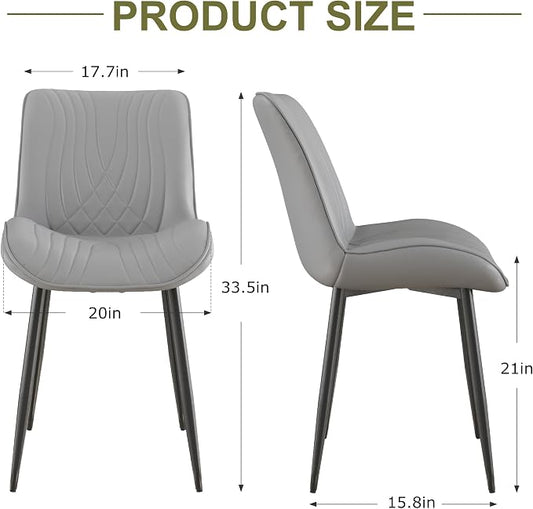 VECELO Dining Chairs Set of 2, Modern Upholstered Faux Leather Cushion Seat and Metal Legs for Kitchen, Living Room, Grey