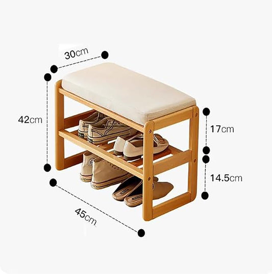 Shoe Rack Storage Bench -Beech Wood Shoe Shelf with Cushioned Seat and Organizer Compartment, Upholstered Bench Minimalist Shoe Rack Benchfor Closet, Entryway, Hallway, Bedroom(45*30*42CM, A)