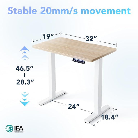 HUANUO One-Piece AI-Powered Electric Standing Desk, Smart APP, Work with Alexa & Google, Adjustable Height, 3 Memory Settings, Sedentary Reminder, Ergonomic Sit-Stand Desk, 32-inch, Light Walnut