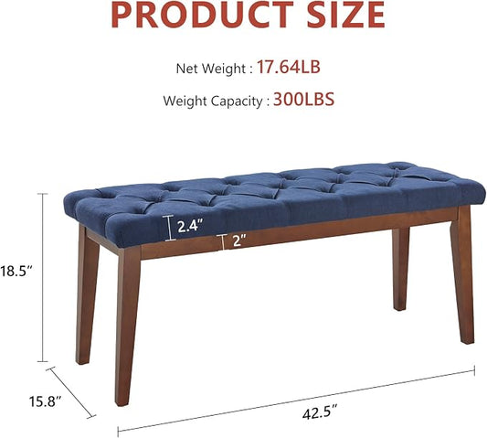 kinmars Upholstered Bench for Bedroom End of Bed,42.5-inch Entryway Bench for Living Room,Dining Bench with Padded Seat and Solid Wood Leg for Kitchen Bedroom,Indoor and Hallway
