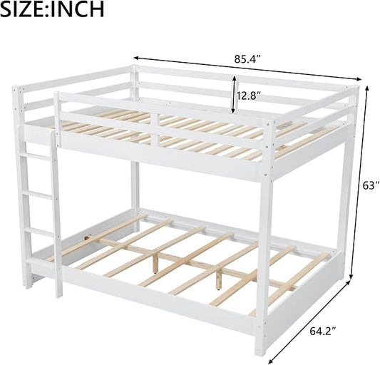Bellemave Queen Over Queen Size Bunk Bed for Kids/Adults,Solid Wood Bunk Bed Frame Queen Size with Ladder & Safety Guardrails,White