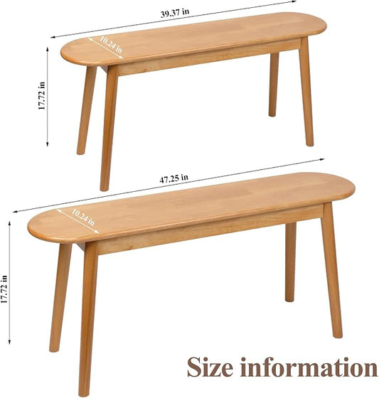 Entryway Bench, Solid Wood Dining Bench, Midcentury End of Bed Bench w/Rounded Corner, Outdoor Bench w/Robust Construction, Bedroom Bench, 10.24" W x 17.72" H(Natural 47.2inches)