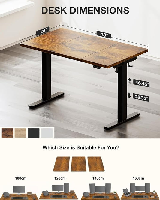 Acrolix Electric Standing Desk, Height Adjustable Home Office Desk with Memory Presets & Cable Management,Rustic Brown Sit Stand Desk for Work from Home, Ergonomic Computer Desk (48" x 24")