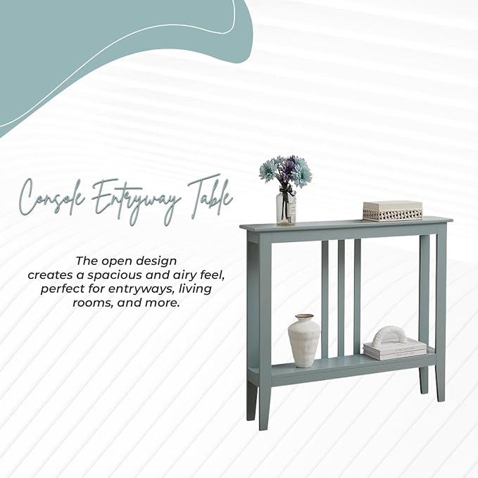 Kings Brand Narrow Console Table w/Storage Shelf, Sofa Entryway, Ice Blue | Narrow Console Table with Storage Shelf – Slim Design Fits Entryways, Hallways, Behind Sofas, Shelf Décor, Books, Essentials