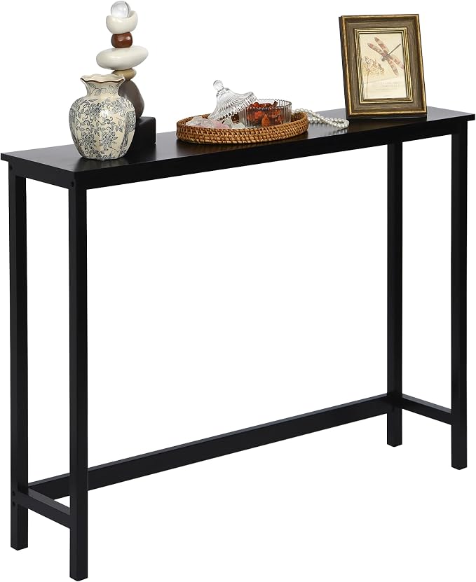 Bamboo Narrow Console Table, 39.4"(L) Wood Small Entryway Table, Accent Slim Hallway Tables, Thin Sofa Side Tables for Hallway, Living Room, Bedroom, Foyer, Black