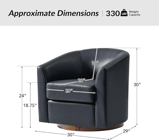 HULALA HOME Genuine Leather Swivel Barrel Chairs Set of 2, Round Swivel Accent Chairs with Solid Wood Base, Leather Barrel Accent Chair for Living Room, No Assembly Required, Navy