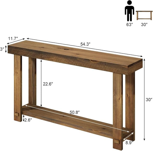 HOKYHOKY Solid Wood Console Table for Entryway, 54.3" Farmhouse Entryway Tables with Thickened Tabletop and Legs Rustic Narrow Skinny Behind Couch Long Sofa Table for Living Room, Hallway, Foyer