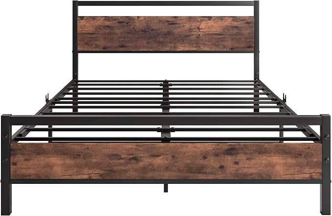 BOFENG Full Size Bed Frame with Wood Headboard,Heavy Duty Platform Bed Frame Full with Storage No Box Spring Needed,Reinforced Steel Slats Support,Mattress Foundation,Rustic Brown