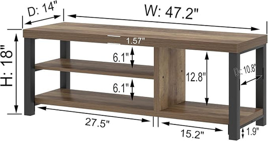 FOLUBAN Shoe Storage Bench, Industrial Entryway Bench, Modern Indoor Wood and Metal Shoe Rack Bench Seat for Bedroom, Hallway, Living Room, Rustic Oak, 47 Inch