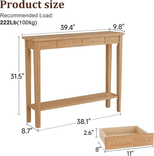 AQIMUELE Wood Console Table with Drawers, Walnut