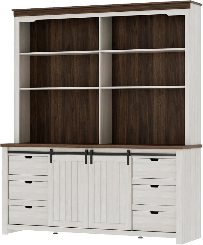 Bobve 78 * 67" Large Farmhouse Pantry Cabinet Set of 2, Buffet Cabinet,Tall Kitchen Storage Cabinets with Partitions and 6 Drawers, Suitable for Kitchens, Dining Rooms, Coffee Bar