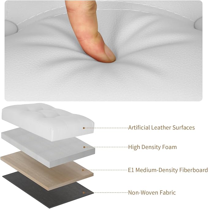 BelugaHelper Ottoman with Storage. Leather Foldable Ottomans with Thick Foam Padded Seat. Foot Rest Stool Storage for Living Room and Bedroom. Side Pockets and Handles Designed. 17x13x13in, White