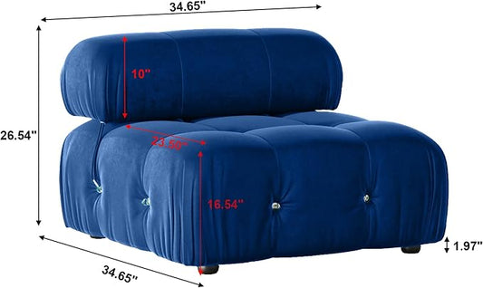 Modular Sectional Sofa, Velvet Couch, Middle seat, Blue