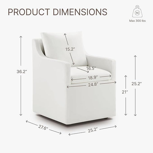 KISLOT Upholstered Dining Chairs Set of 2, Washable Cover Modren Deskchair with 4 Casters & Hidden Storage for Dining Room, Living Room, Home Office, Cream, 2 Box