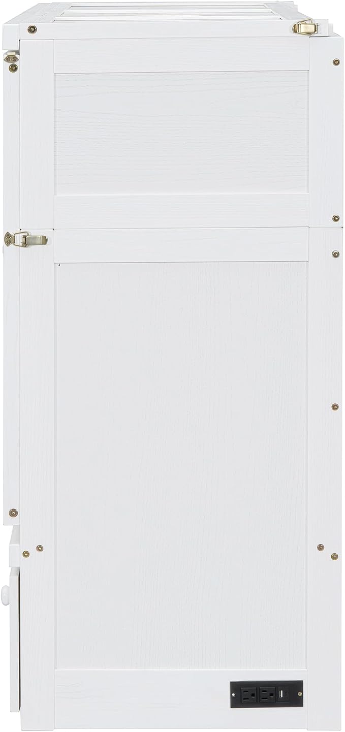 Merax Murphy Bed Cabinet Full Size with Storage Drawers, Chest Cube Bed for Guest Room, Built-in Sockets & USB Ports, for Home Office or Small Bedroom, White