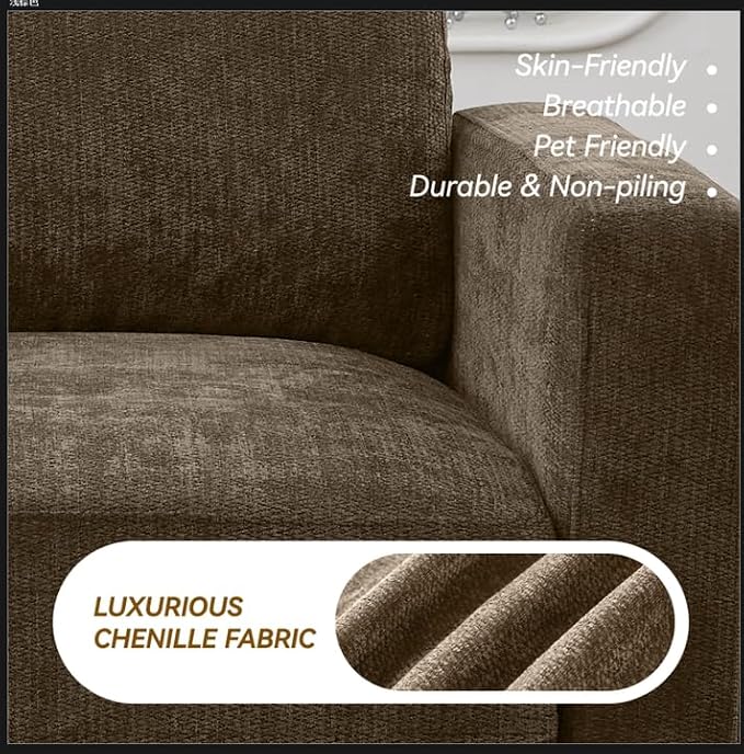 77.4" Chenille Modular Loveseat Oversized Upholstered 2 Seater Sectional Sofa with Thickened Cushions, Easy Assembly, Modern Comfy Love Seat Couch for Living Room, Brown
