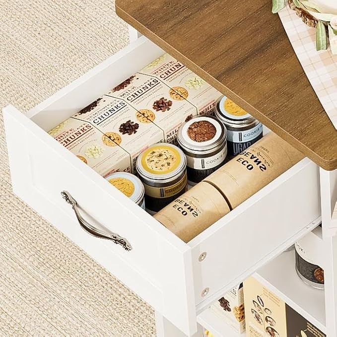 HOSTACK Kitchen Island Cart with Storage, 47'' Kitchen Storage Island on Wheels with 2 Drawers, Rolling Island Table with Adjustable Shelves, Mobile Buffet Sideboard Cabinet for Dining Room, White