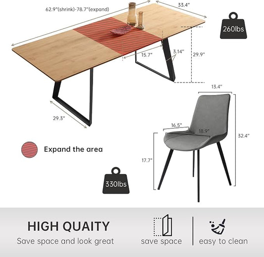 ZckyCine 63‑79 Inch Expandable Dining Set with 8 PU‑Leather Chairs, Wooden Tabletop for Large Dining‑Rooms and Banquet Spaces