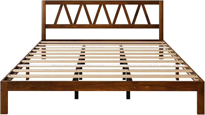 Novilla 12 Inch Solid Wooden King Size Bed Frame King Bed Frames with Headboard BedFrame Foundation No Box Spring Needed, Easy Assembly, Walnut