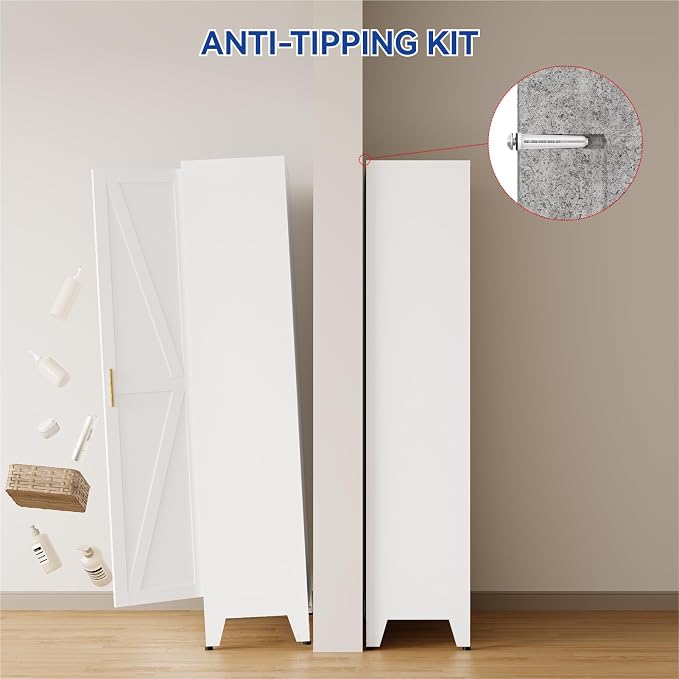 COFaR Metal Pantry Cabinet with Doors, Farmhouse 71'' Tall Storage Cabinet with 4 Adjustable Shelves, Kitchen Pantry Cabinet for Dinning Room, Laundry, Bathroom, Garage, White 5-Tier