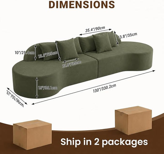 Oversized Modern Curved Cloud Couch Sectional, Boneless Compression Sofa, Modular Sectional Couches, High Density Foam Deep seat Couch with Pillows, Corduroy Sofa for Living Room Office