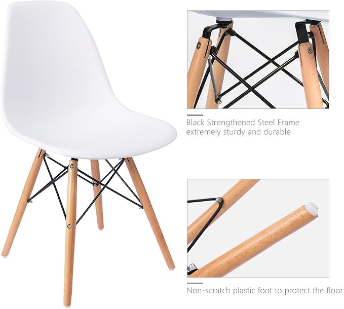Furmax Modern Style Dining Chair Mid Century Modern DSW Chair, Shell Lounge Plastic Chair for Kitchen, Dining, Bedroom, Living Room Side Chairs Set of 4(White)