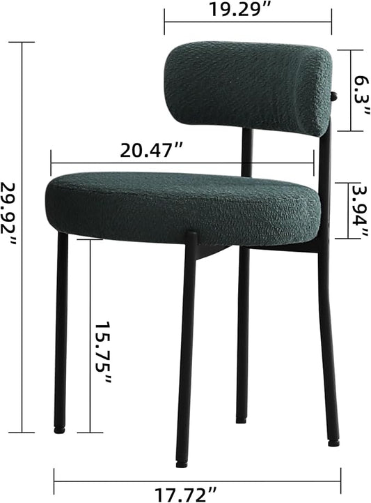 DYHOME Green Dining Chairs Set of 6, Mid-Century Modern Dining Chairs, Kitchen Dining Room Chairs, Curved Backrest Round Upholstered Boucle Sherpa Dining Chair with Black Metal Legs