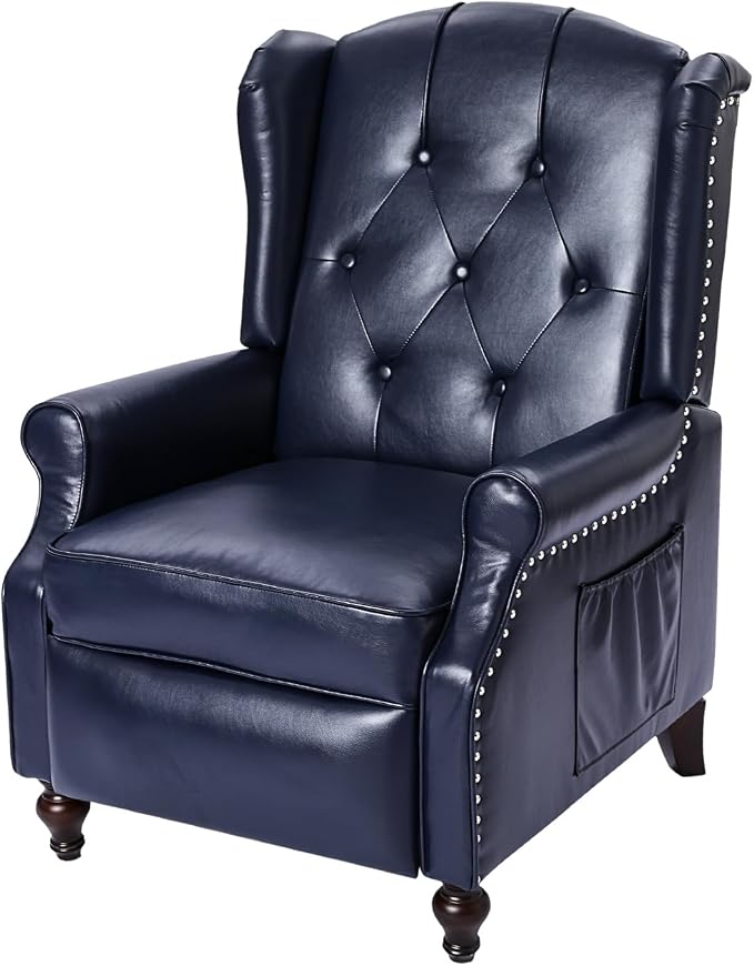 Wingback Recliner Chair with Massage and Heat PU Leather Push Back Arm Chair, Recliner Chair for Living Room Bedroom Home Theater (1,Navy Blue)